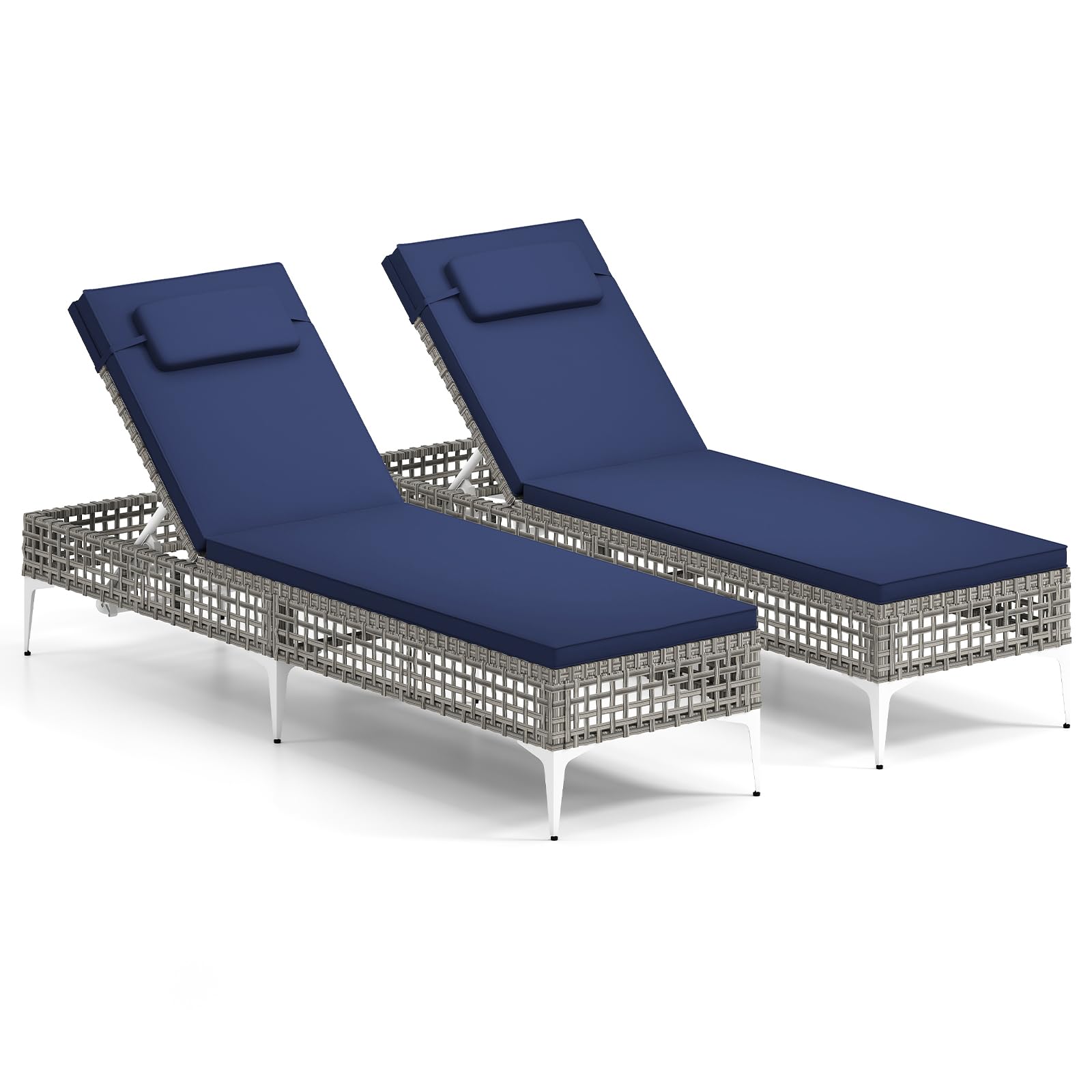 Tangkula Patio Chaise Lounge Chair PE Wicker Reclining Sun Lounger with 6-Level Adjustable Backrest